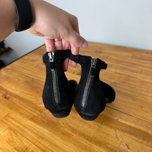 Eileen Fisher Ivie Black Suede Leather Ankle Strap Mesh Trim Heels Size 8.5 - Picture 5 of 5